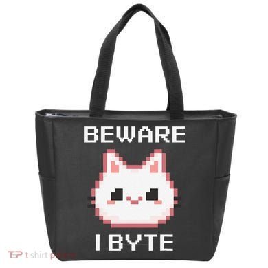 8-Bit Cute Vampire Cat Pixel Funny Video Game Beware I Byte Tote Bag