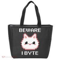 8-Bit Cute Vampire Cat Pixel Funny Video Game Beware I Byte Tote Bag thumb 0