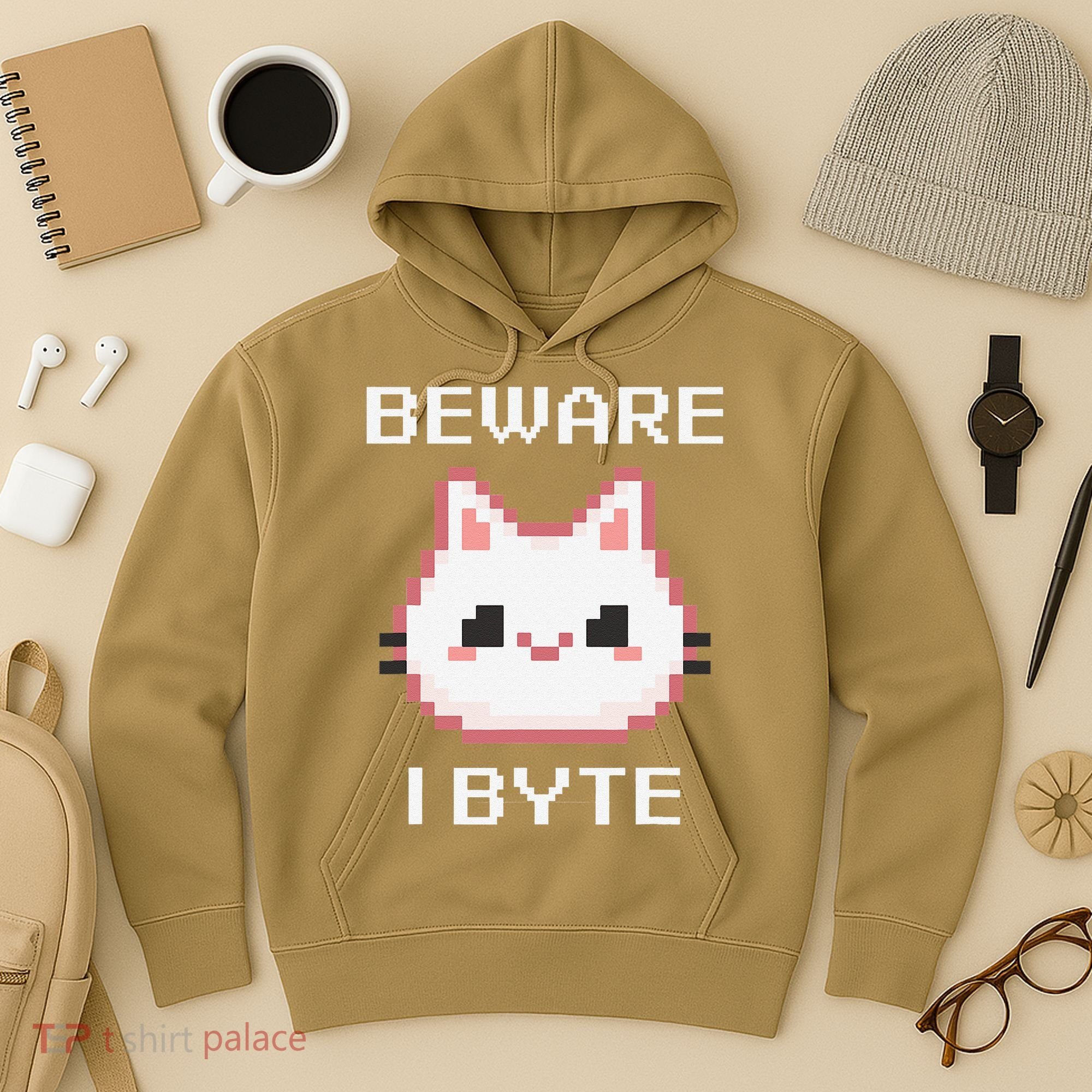 8-Bit Cute Vampire Cat Pixel Funny Video Game Beware I Byte Hoodie