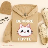 8-Bit Cute Vampire Cat Pixel Funny Video Game Beware I Byte Hoodie thumb 4