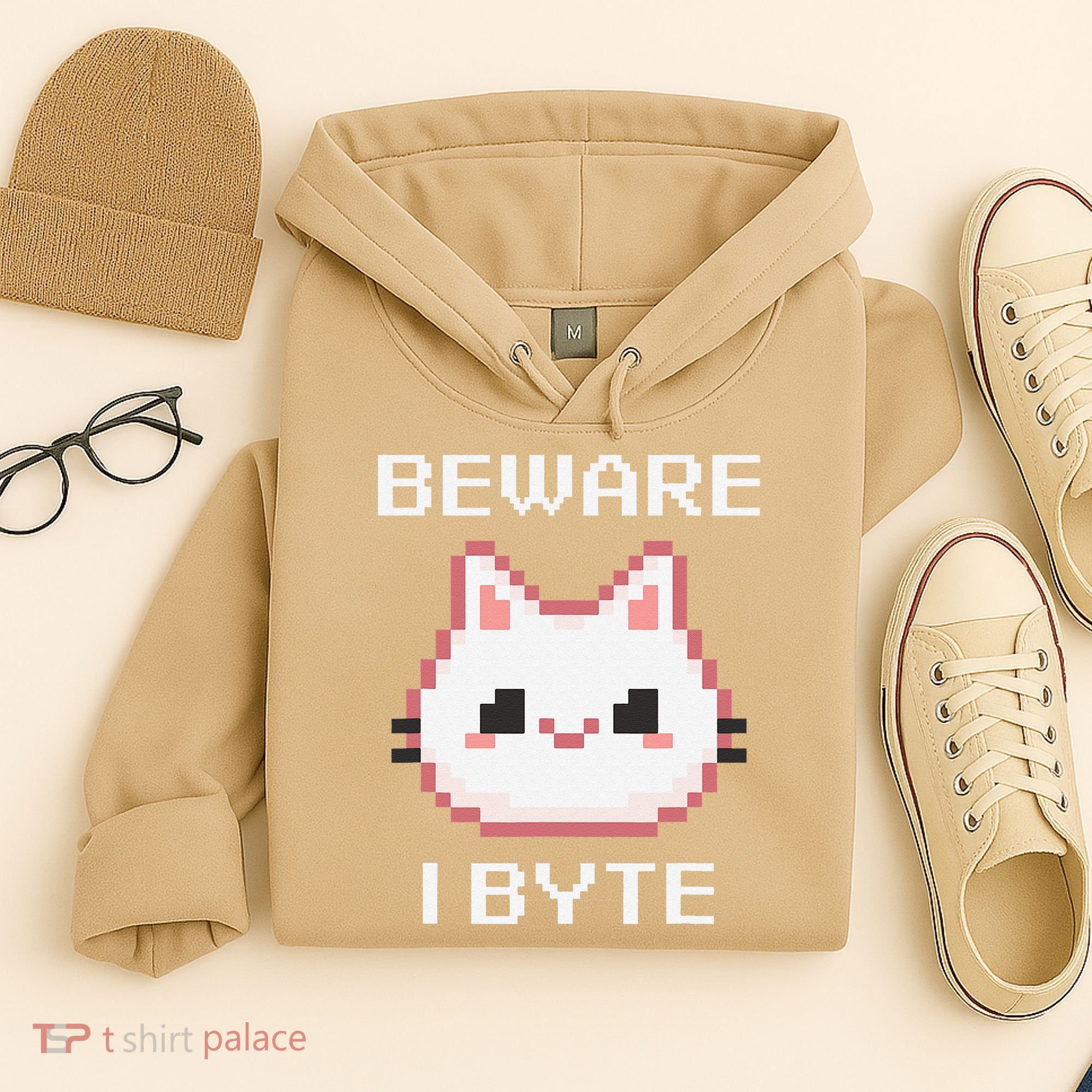 8-Bit Cute Vampire Cat Pixel Funny Video Game Beware I Byte Hoodie
