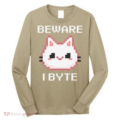8-Bit Cute Vampire Cat Pixel Funny Video Game Beware I Byte Long Sleeve Shirt