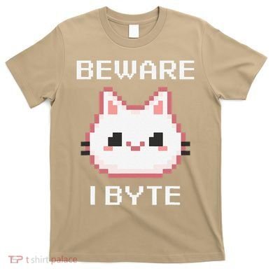 8-Bit Cute Vampire Cat Pixel Funny Video Game Beware I Byte T-Shirt