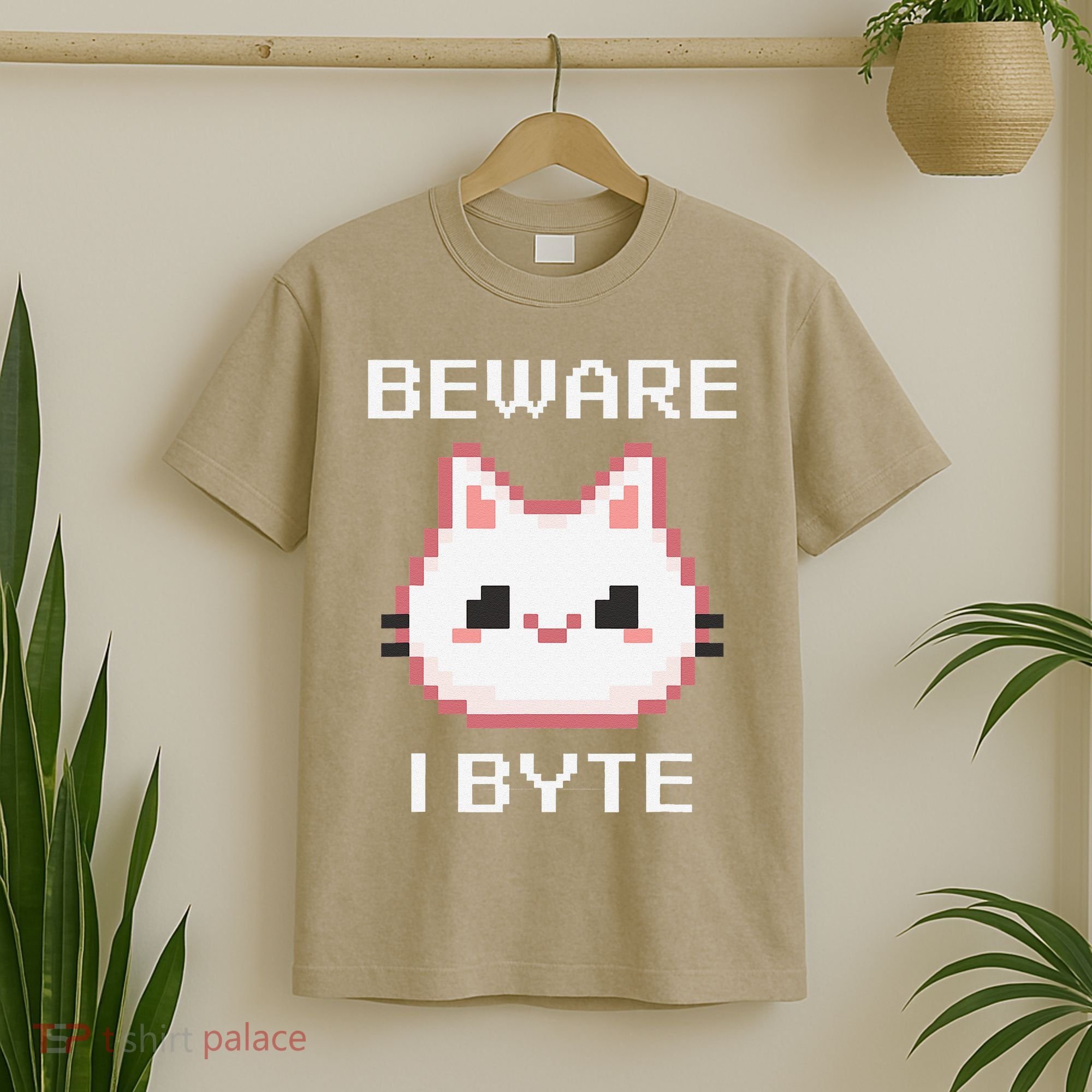 8-Bit Cute Vampire Cat Pixel Funny Video Game Beware I Byte T-Shirt