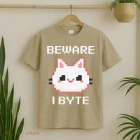 8-Bit Cute Vampire Cat Pixel Funny Video Game Beware I Byte T-Shirt thumb 2