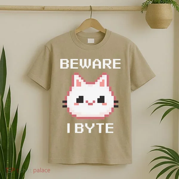 8-Bit Cute Vampire Cat Pixel Funny Video Game Beware I Byte T-Shirt