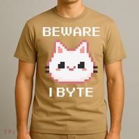8-Bit Cute Vampire Cat Pixel Funny Video Game Beware I Byte T-Shirt thumb 3