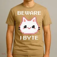 8-Bit Cute Vampire Cat Pixel Funny Video Game Beware I Byte T-Shirt thumb 3