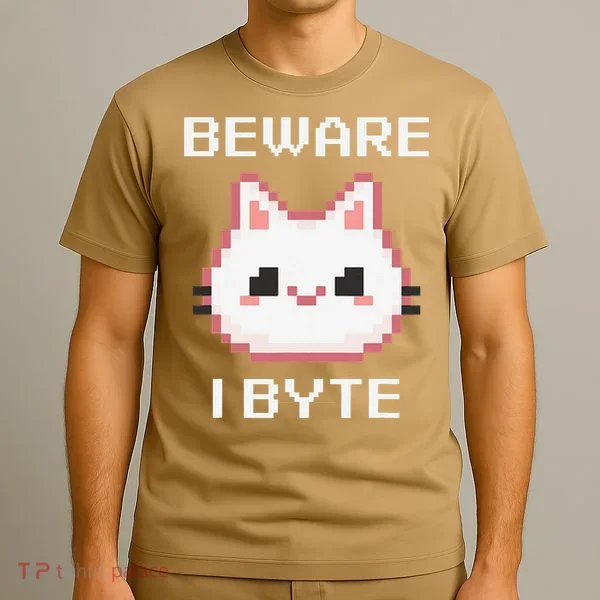 8-Bit Cute Vampire Cat Pixel Funny Video Game Beware I Byte T-Shirt