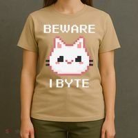 8-Bit Cute Vampire Cat Pixel Funny Video Game Beware I Byte T-Shirt thumb 4