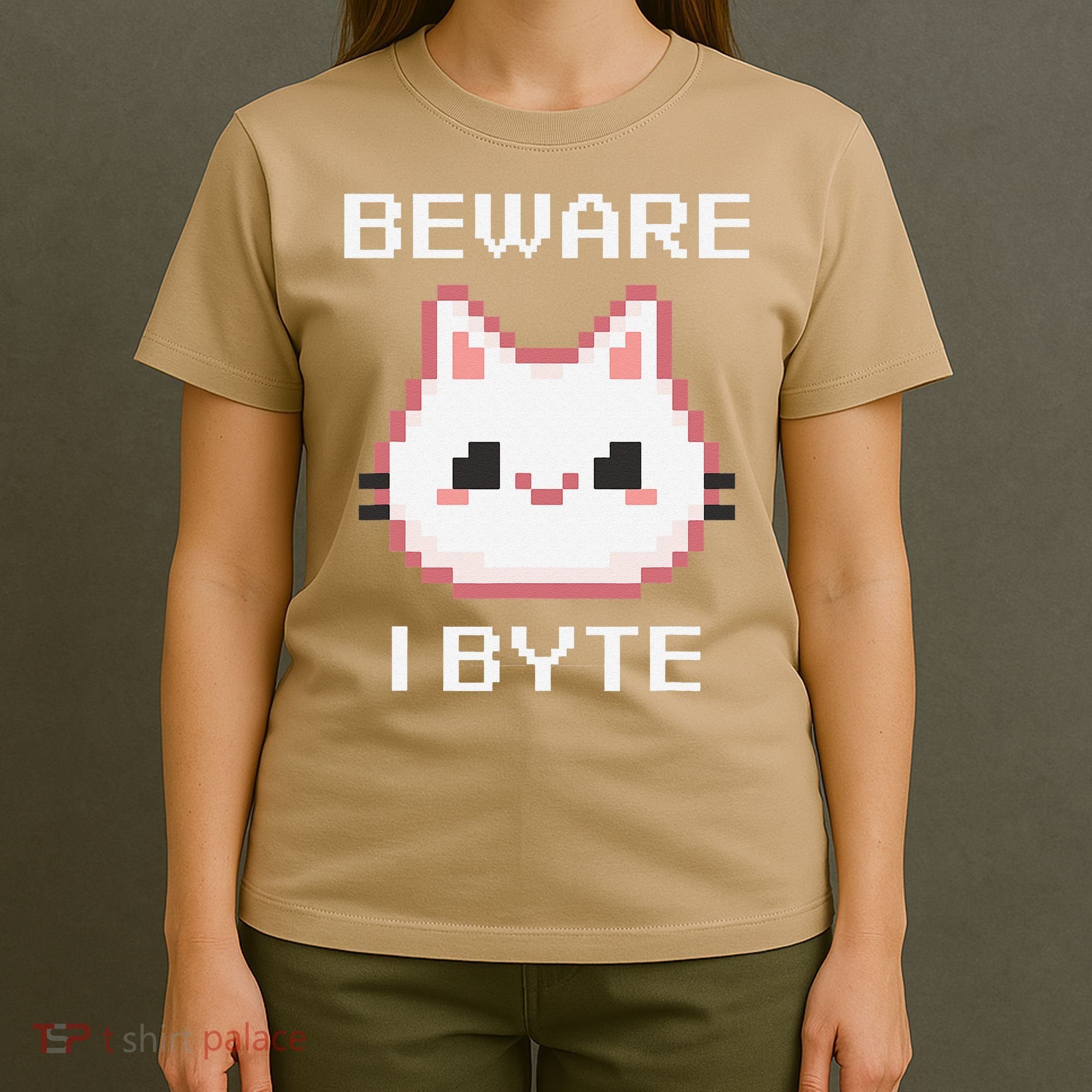 8-Bit Cute Vampire Cat Pixel Funny Video Game Beware I Byte T-Shirt
