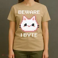 8-Bit Cute Vampire Cat Pixel Funny Video Game Beware I Byte T-Shirt thumb 4