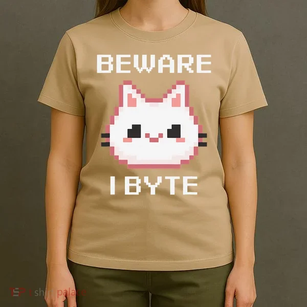 8-Bit Cute Vampire Cat Pixel Funny Video Game Beware I Byte T-Shirt