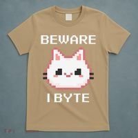 8-Bit Cute Vampire Cat Pixel Funny Video Game Beware I Byte T-Shirt thumb 5