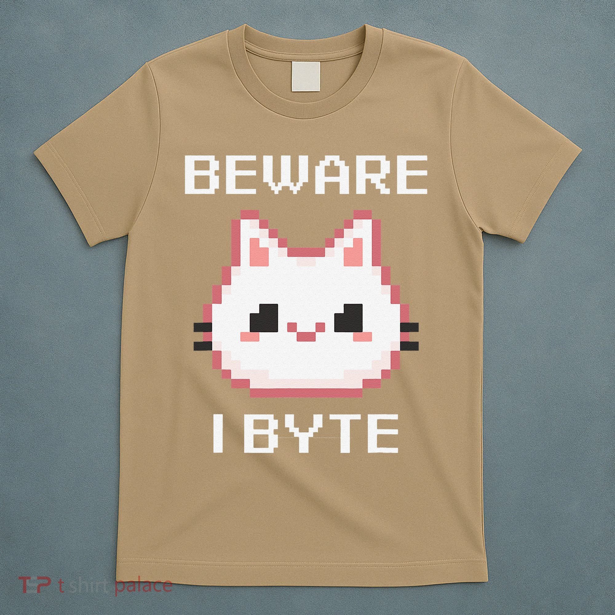 8-Bit Cute Vampire Cat Pixel Funny Video Game Beware I Byte T-Shirt
