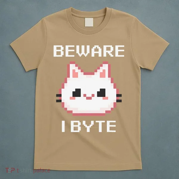 8-Bit Cute Vampire Cat Pixel Funny Video Game Beware I Byte T-Shirt