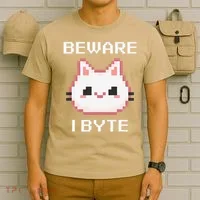 8-Bit Cute Vampire Cat Pixel Funny Video Game Beware I Byte T-Shirt thumb 6
