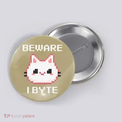 8-Bit Cute Vampire Cat Pixel Funny Video Game Beware I Byte Button