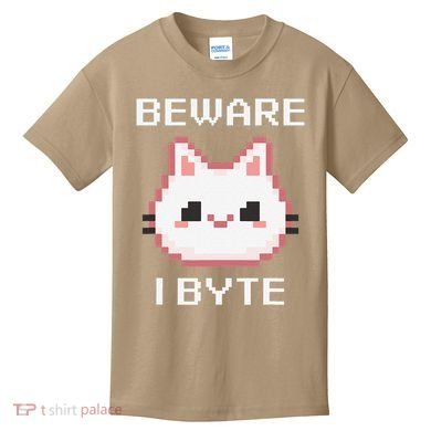 8-Bit Cute Vampire Cat Pixel Funny Video Game Beware I Byte Kids T-Shirt