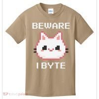 8-Bit Cute Vampire Cat Pixel Funny Video Game Beware I Byte Kids T-Shirt thumb 0
