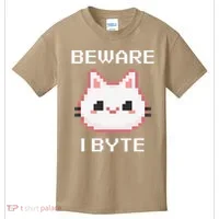 8-Bit Cute Vampire Cat Pixel Funny Video Game Beware I Byte Kids T-Shirt thumb 0