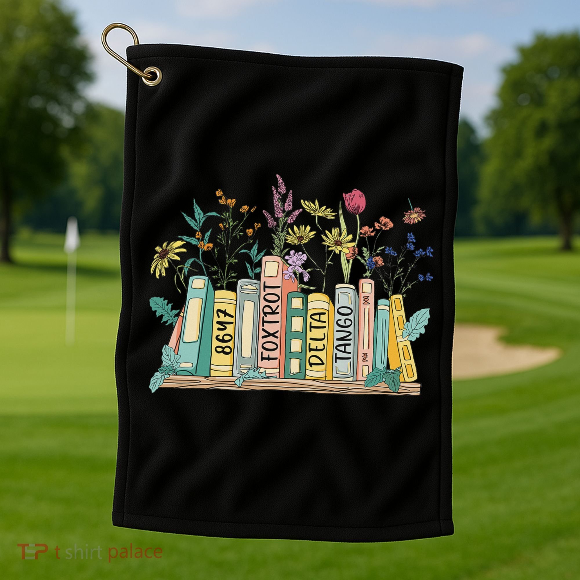 8647 Foxtrots Deltas Tangos Book Flower Golf Towel