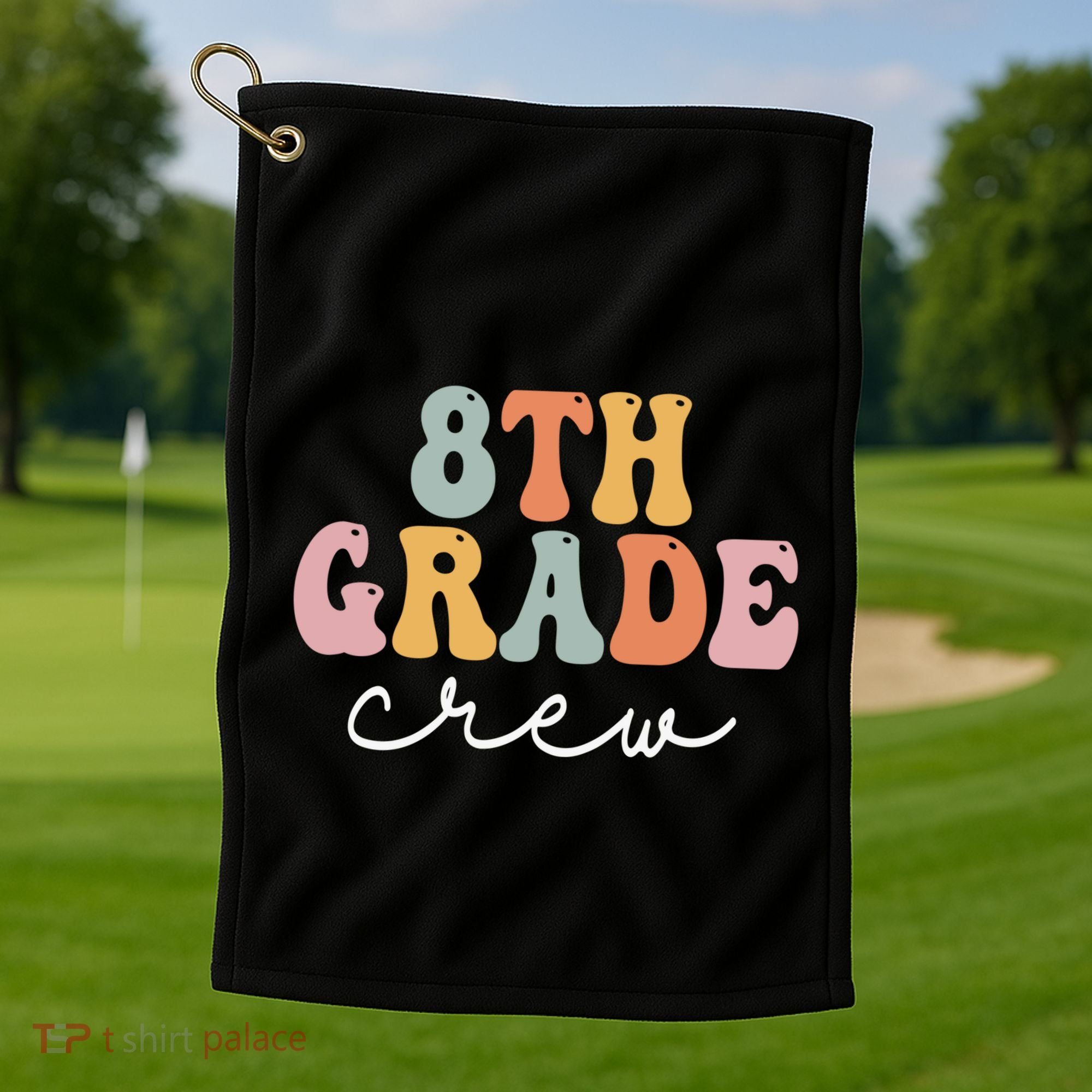 8Th Grade Crew Retro Groovy Happy First Day Of School Gift Golf Towel