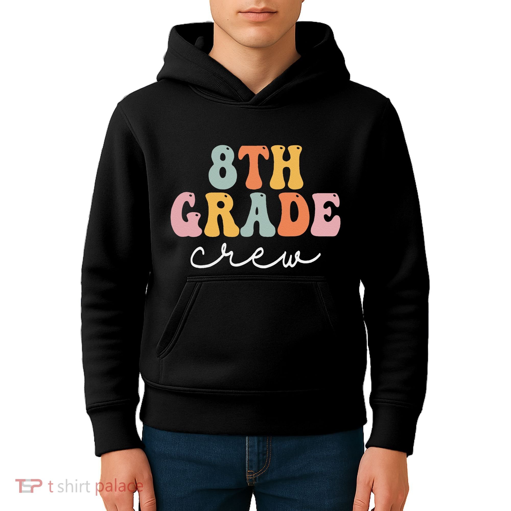 8th Grade Crew Retro Groovy Funny Happy First Day Of School Kids Hoodie