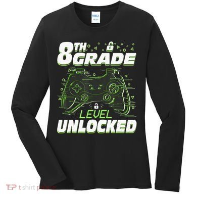 8Th Grade Level Unlocked Back To School Video Gamer Women's Long Sleeve Shirt