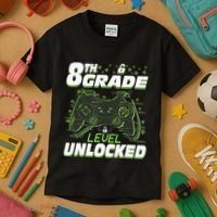 8Th Grade Level Unlocked Back To School Video Gamer Kids T-Shirt thumb 3