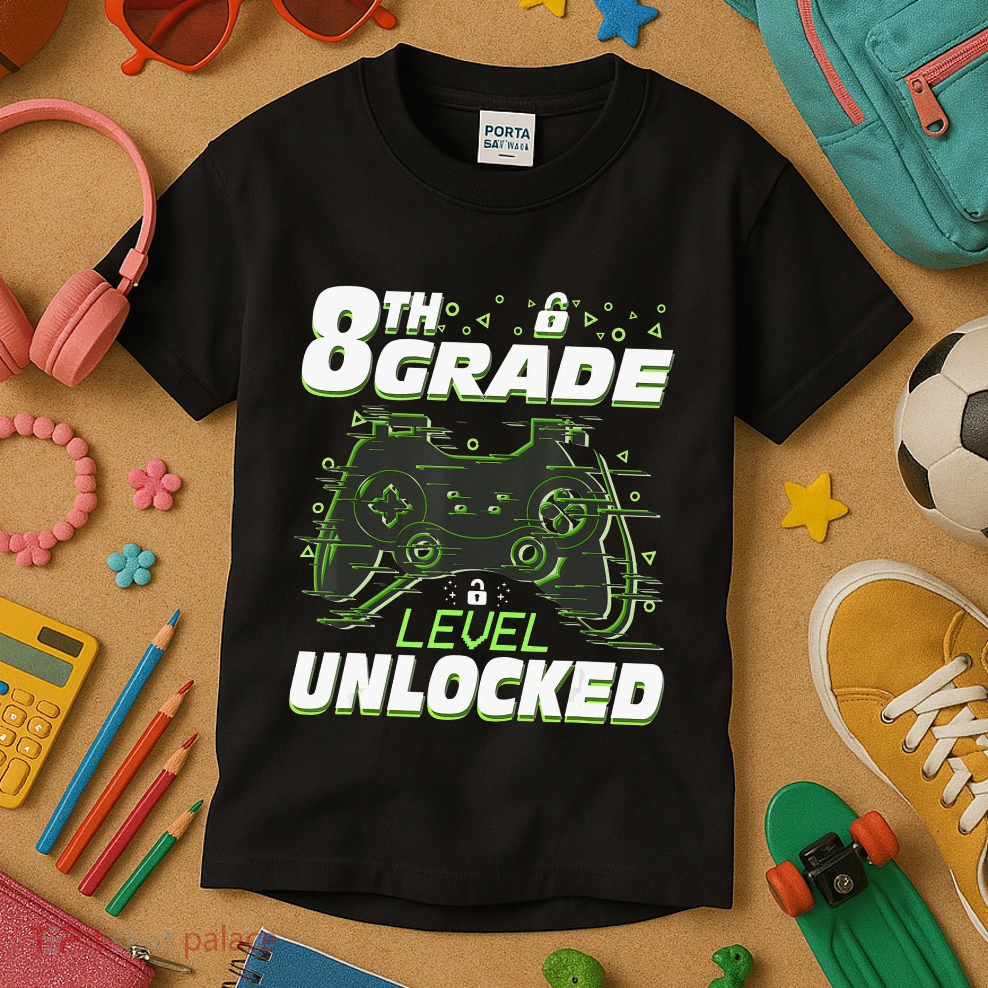 8Th Grade Level Unlocked Back To School Video Gamer Kids T-Shirt