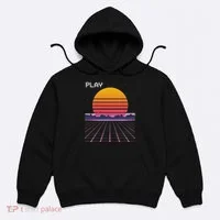 80s Grid Sunset Vaporwave Synthwave Outrun Hoodie thumb 0