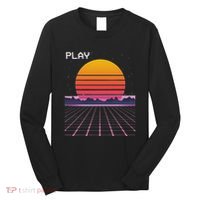 80s Grid Sunset Vaporwave Synthwave Outrun Long Sleeve Shirt thumb 0