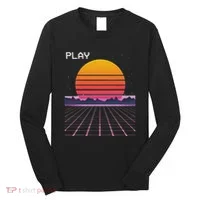 80s Grid Sunset Vaporwave Synthwave Outrun Long Sleeve Shirt thumb 0