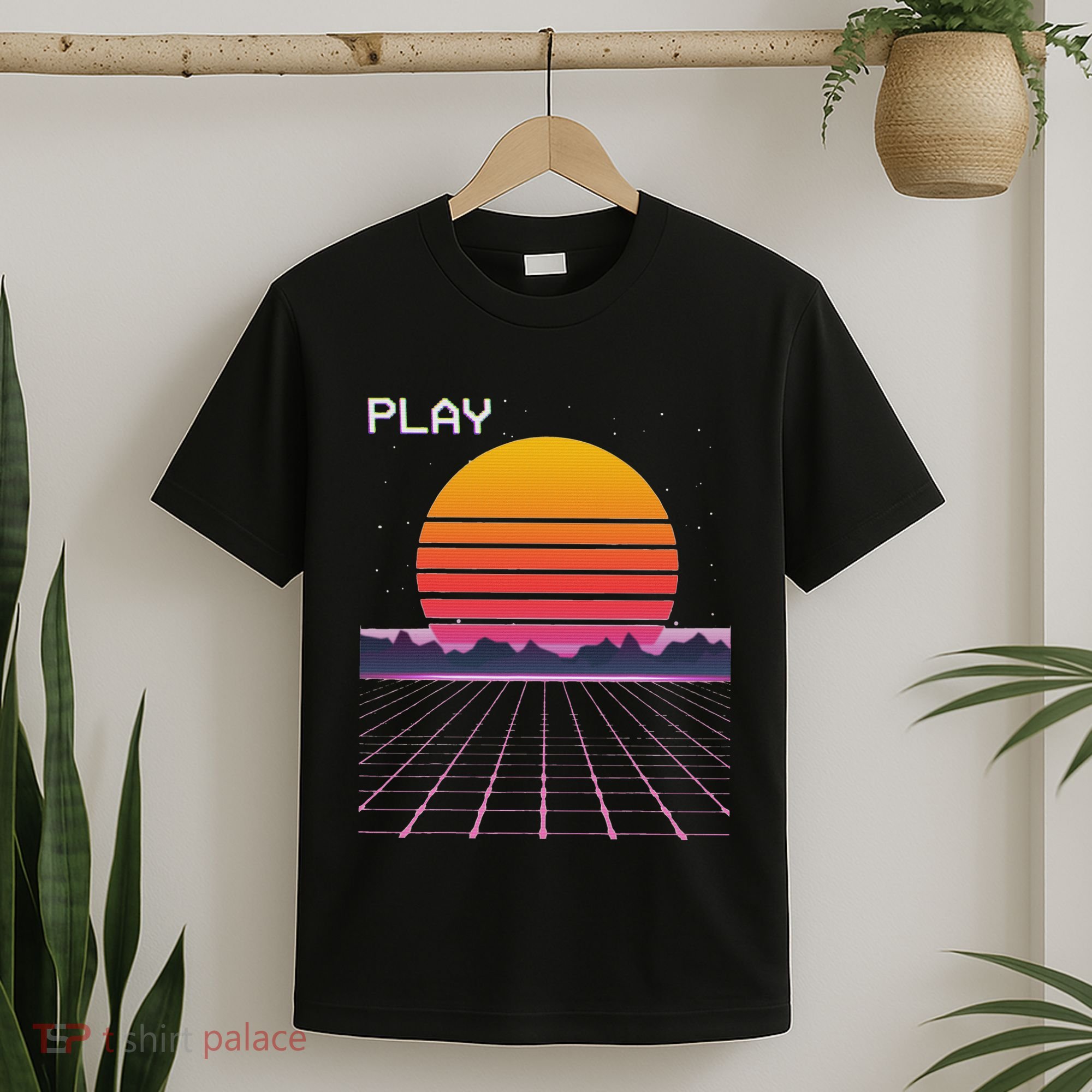 80s Grid Sunset Vaporwave Synthwave Outrun T-Shirt