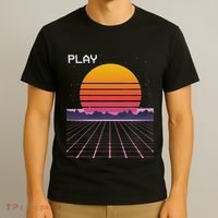 80s Grid Sunset Vaporwave Synthwave Outrun T-Shirt thumb 3