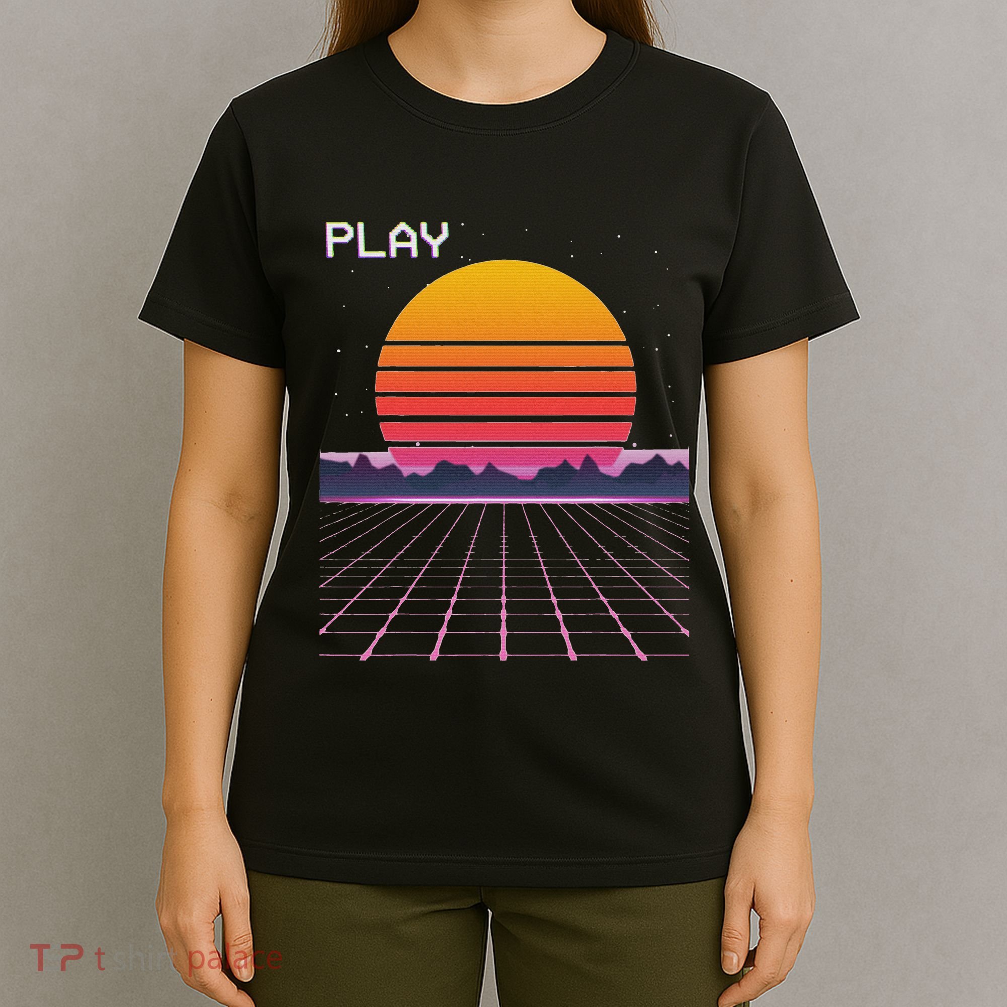 80s Grid Sunset Vaporwave Synthwave Outrun T-Shirt