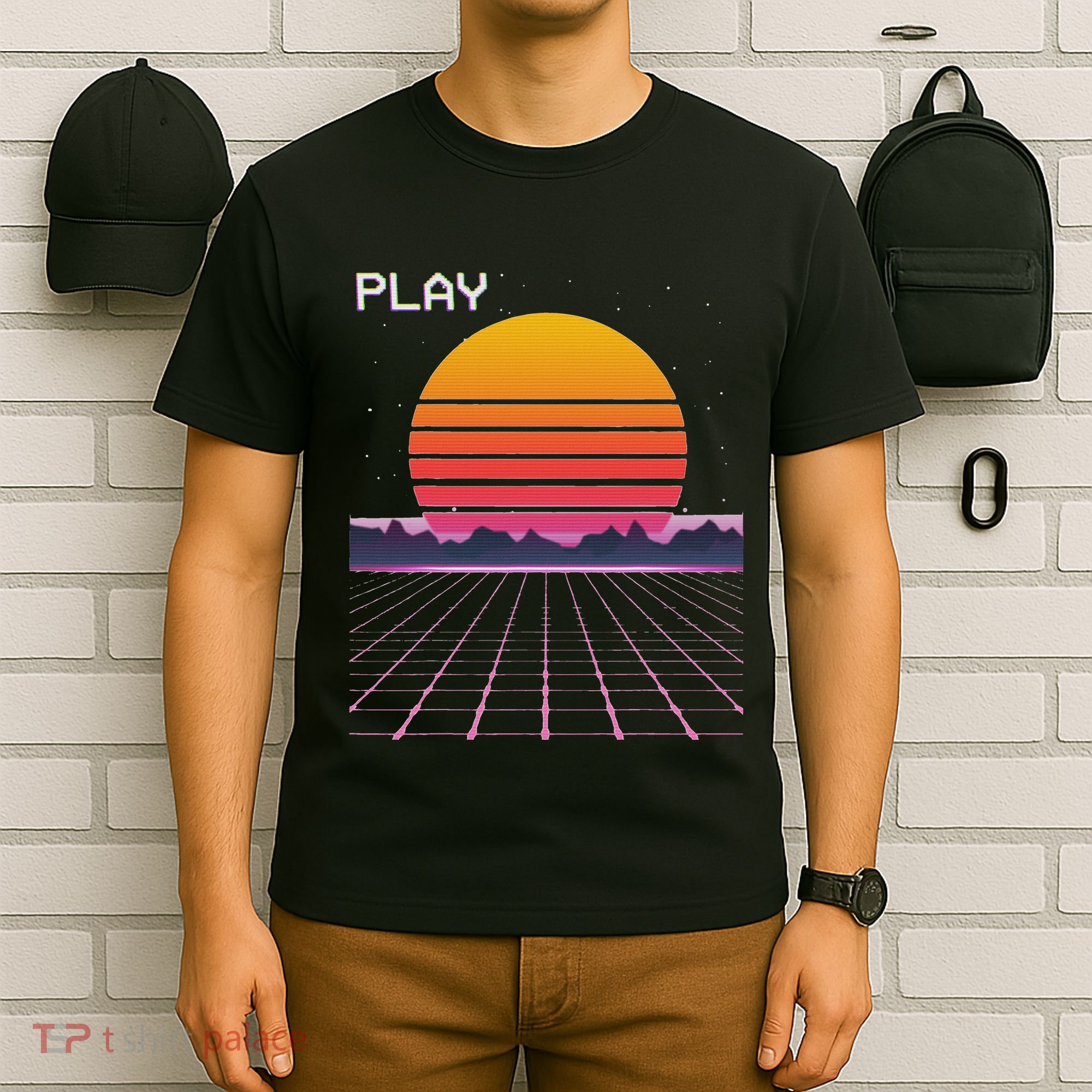 80s Grid Sunset Vaporwave Synthwave Outrun T-Shirt