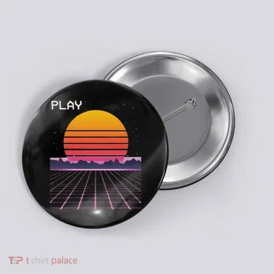 80s Grid Sunset Vaporwave Synthwave Outrun Button