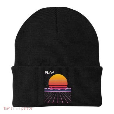 80s Grid Sunset Vaporwave Synthwave Outrun Beanie