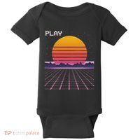 80s Grid Sunset Vaporwave Synthwave Outrun Baby Bodysuit thumb 0
