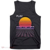 80s Grid Sunset Vaporwave Synthwave Outrun Tank Top thumb 0