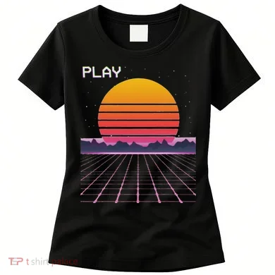 80s Grid Sunset Vaporwave Synthwave Outrun Women's T-Shirt