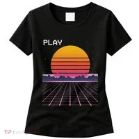 80s Grid Sunset Vaporwave Synthwave Outrun Women's T-Shirt thumb 0