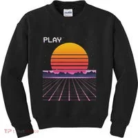 80s Grid Sunset Vaporwave Synthwave Outrun Kids Sweatshirt thumb 0