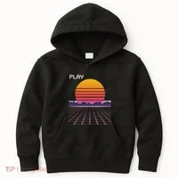 80s Grid Sunset Vaporwave Synthwave Outrun Kids Hoodie thumb 0