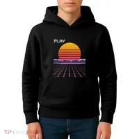 80s Grid Sunset Vaporwave Synthwave Outrun Kids Hoodie thumb 4