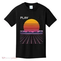 80s Grid Sunset Vaporwave Synthwave Outrun Kids T-Shirt thumb 0