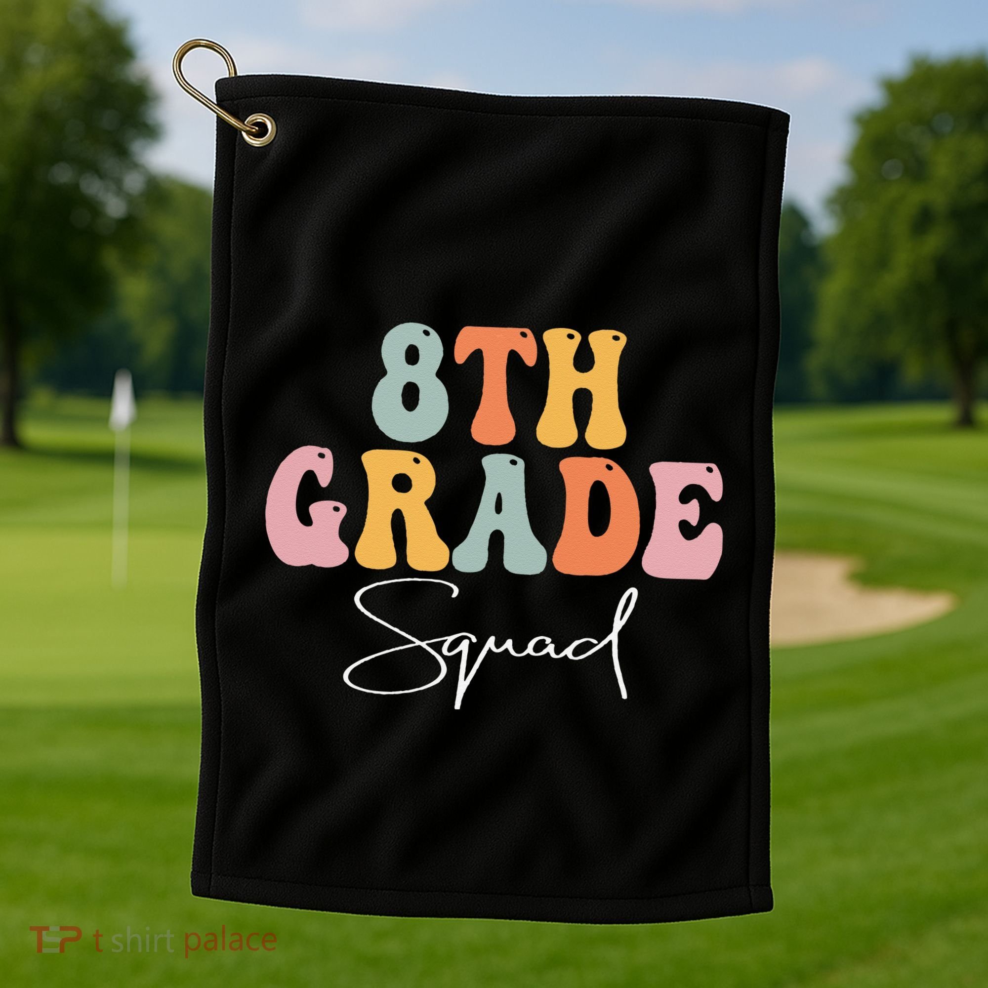 8th Grade Squad Retro Groovy Women Happy First Day Of School Golf Towel