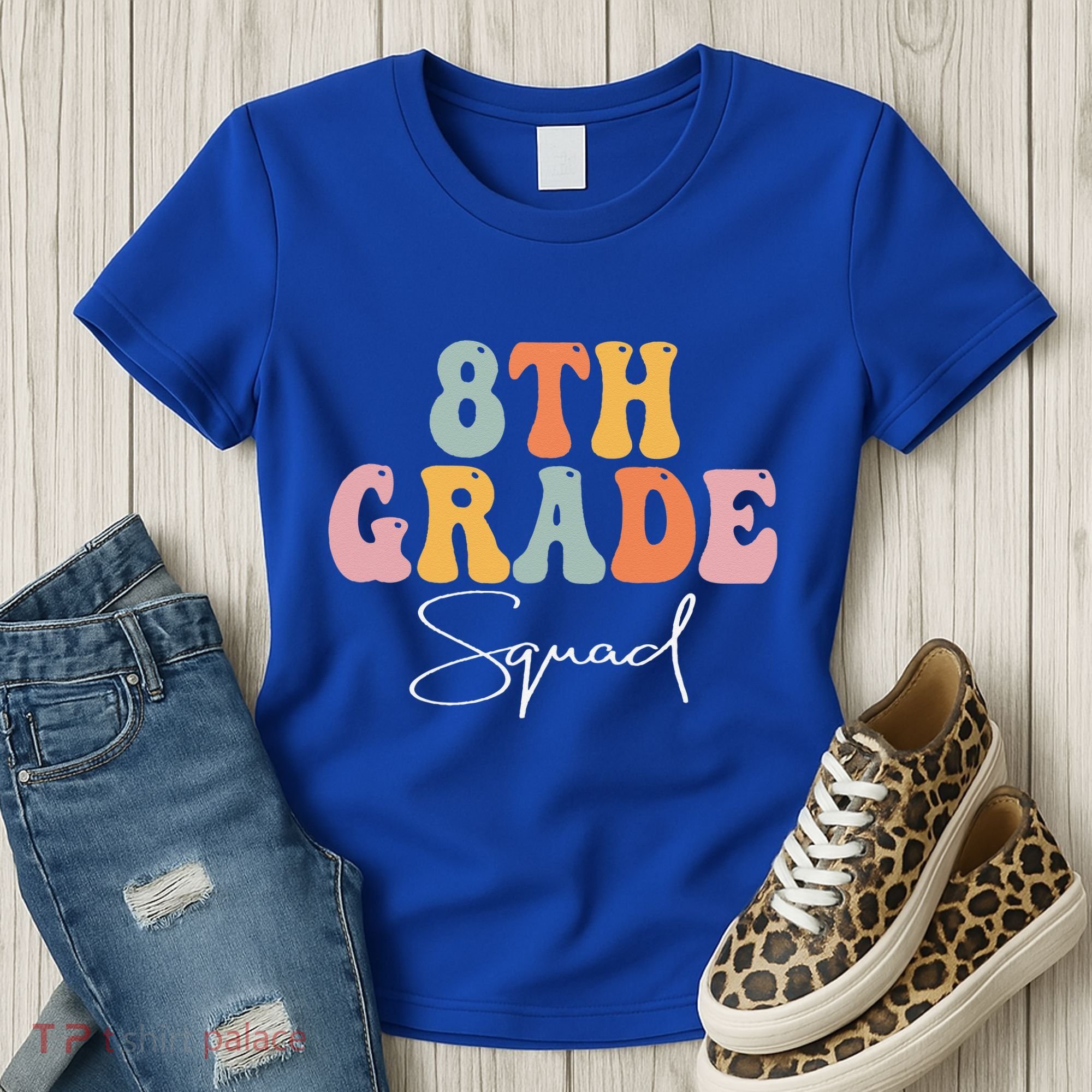 8th Grade Squad Retro Groovy Women Happy First Day Of School Women's T-Shirt